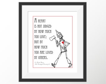 Wizard of Oz Art Tin Man Nursery Decor Art Prints Baum Storybook Kids Room Wall Decor Literature Book Quotes Art Print Black and White