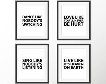 Motivational Quote Print Poster Dance Love Live Sing Inspirational Quote Print Black and White Art College Graduation Gift Typography
