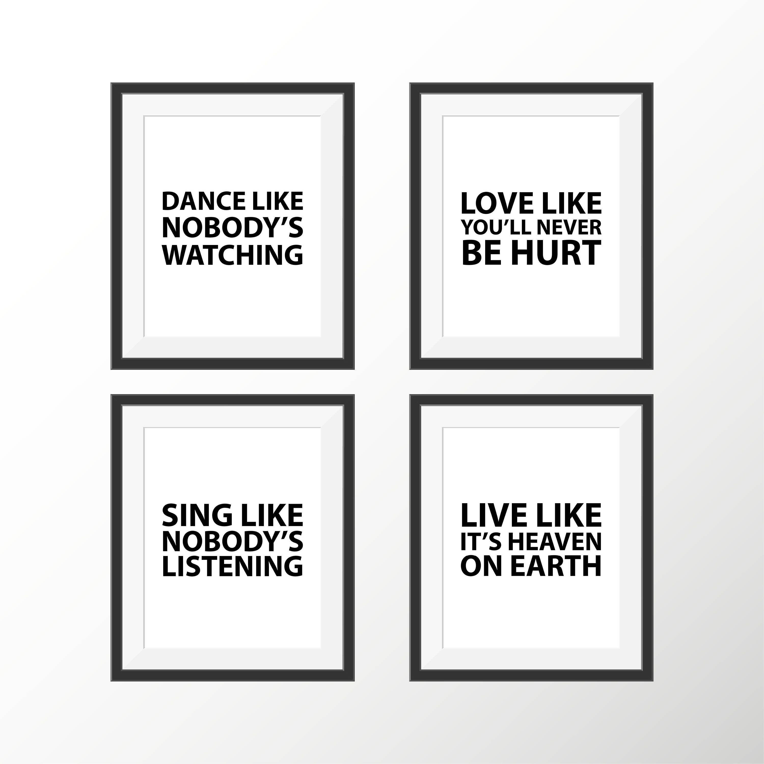Motivational Quote Print Poster Dance Love Live Sing Inspirational Quote Print Black and White Art College Graduation Gift Typography