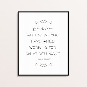Helen Keller Quote Print | Be Happy Print Wall Art | Office Decor | Motivational Print | Modern Poster | Typography Print Wall Art