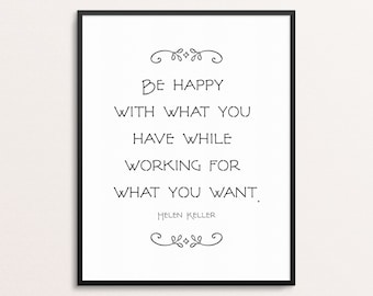 Helen Keller Quote Print | Be Happy Print Wall Art | Office Decor | Motivational Print | Modern Poster | Typography Print Wall Art