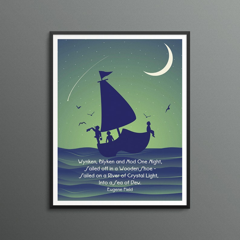 Wynken, Blyken and Nod Poetry Print Whimsical Nursery Rhyme Decor Eugene Field Quote Print Storybook Decor image 4