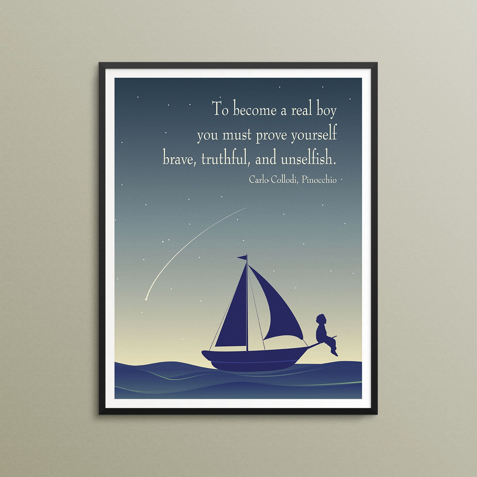 Pinocchio Zitat Druck Echtes Jungenzimmer Mutig, wahrheitsvoll und