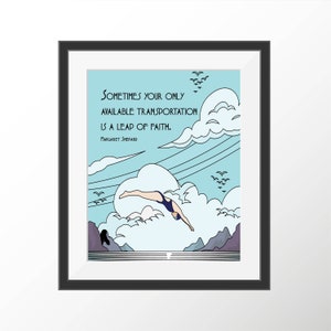 Motivational Inspirational Quote Art Deco Art Print Leap of Faith Swimming Wall Art Print