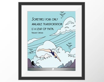 Motivational Inspirational Quote Art Deco Art Print Leap of Faith Swimming Wall Art Print