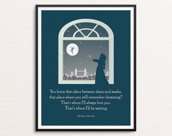 Peter Pan Art Quote Print | Neverland Kids Wall Art | Kids Room Nursery Art Prints Decor | Storybook Book Quotes Literature