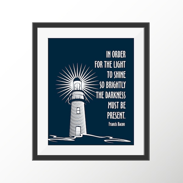 Francis Bacon Philosophy Art Lighthouse Print Inspirational Quote Print Motivational Quote Print Literature Writer Quote Blue and White