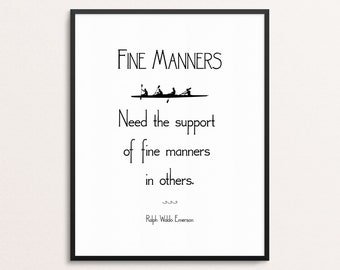 Ralph Waldo Emerson Quote Print | Literary Quote Wall Art | Manners Quote | Book Lover Gift | Motivational Print | Office Decor