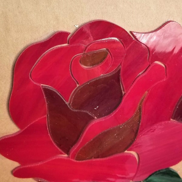 Rose Pre Cut Stained Glass Flower Kit. Perfect for beginners. Ready for foil, mosaics or lead. Make as a suncatcher or build a panel.