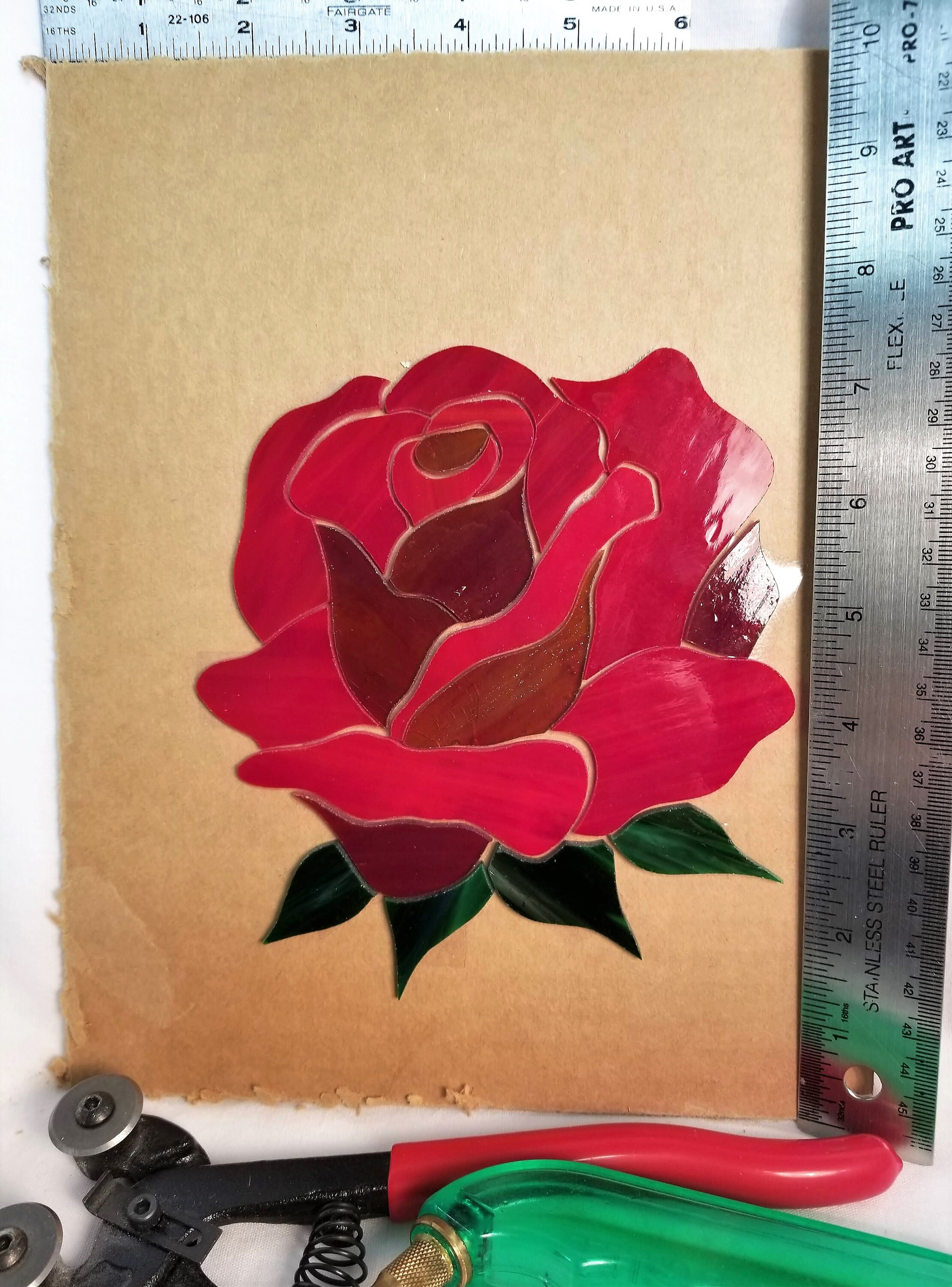 Rose Pre Cut Stained Glass Flower Kit. Perfect for Beginners. Ready for