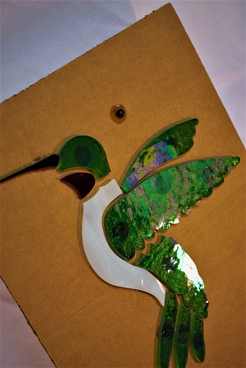Perfect for beginners mosaics or lead PreCut Stained Glass Humming bird Kit Ready for foil Make as a suncatcher or build a panel