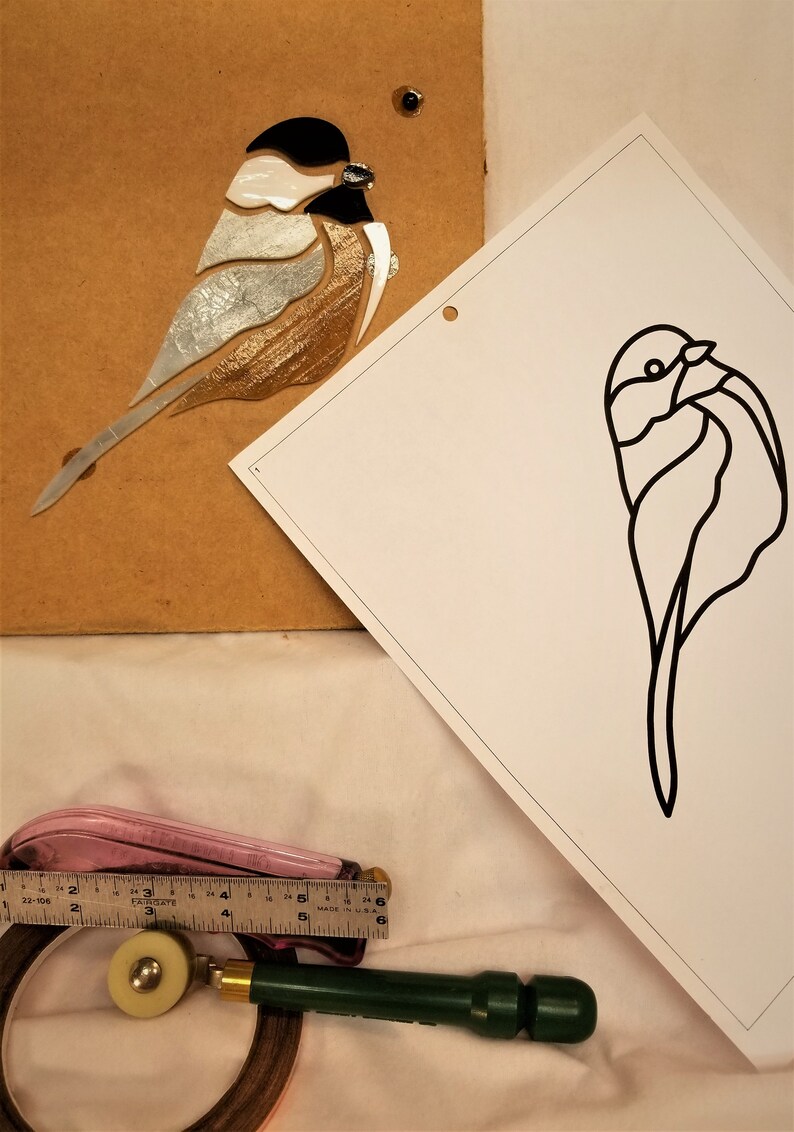 Chickadee Precut Stained Glass Bird Kit. Perfect for Etsy