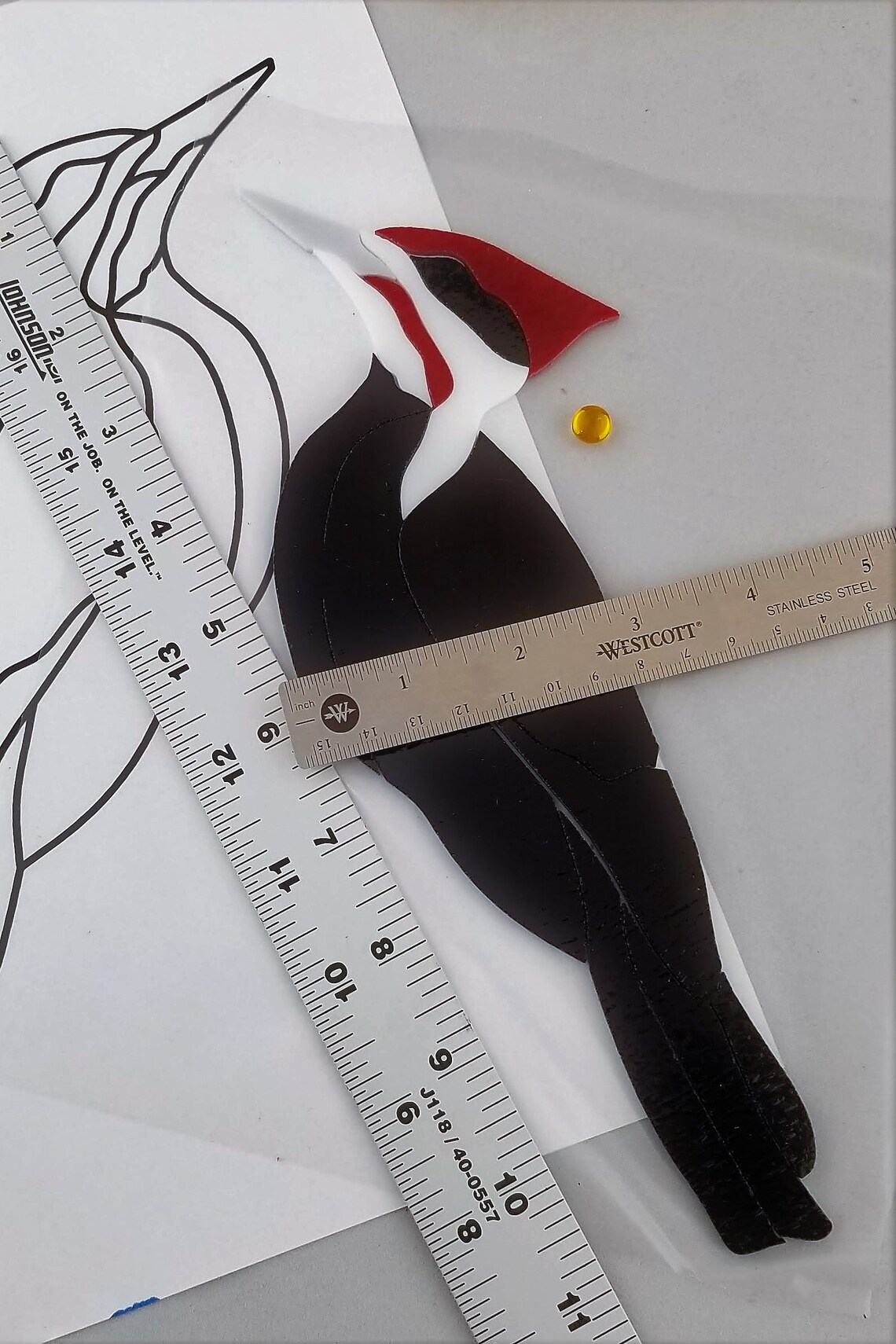 Pileated Wood Pecker Stained Glass Bird Kit. Ready for Foil, Mosaics or