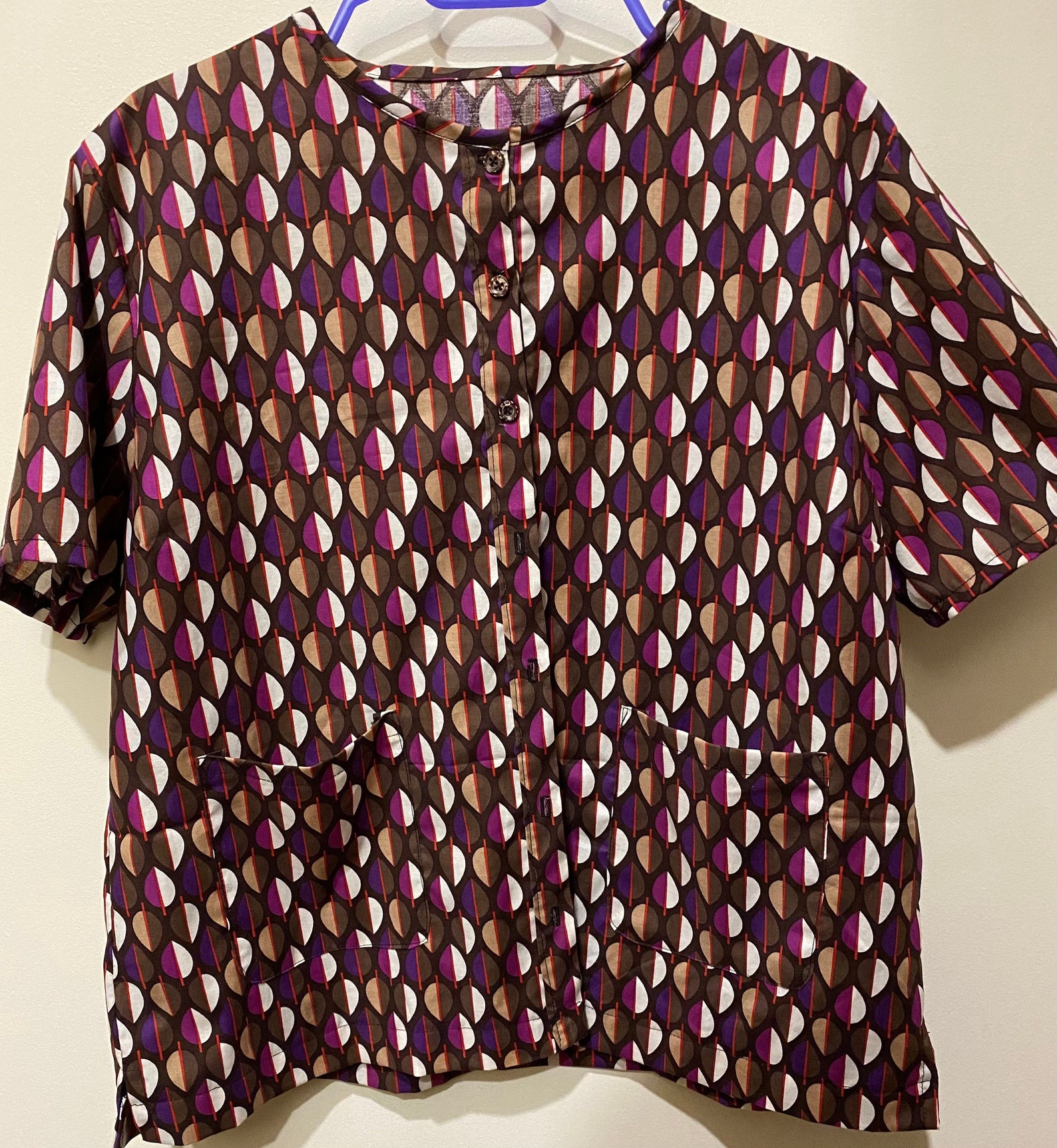 Retrolicious purple round neck button blouse | Etsy