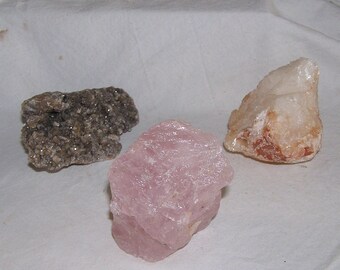 Three minerals, chunks, unpolished, healing stones, decoration