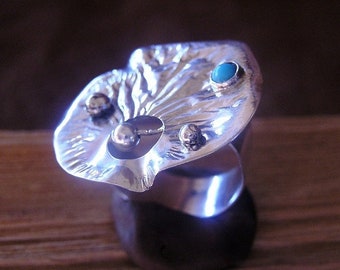 Extravagant silver ring with turquoise, handmade, unique