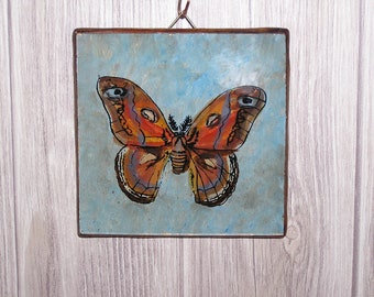Traumschöner Schmetterling, handgemalt, echte Hinterglasmalerei