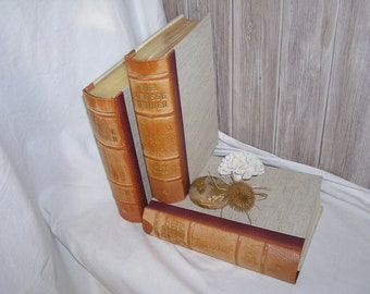 Decorative old encyclopedias, linen binding, leather spine, gold trim