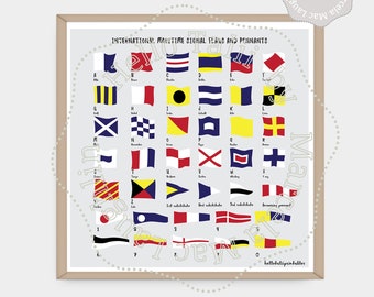 NAUTICAL Signs and Flags PRINTABLE illustration- International Maritime Signals and Flags 12x12" Printable Wall Art Nautical ABC Beach decor