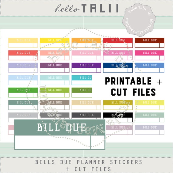 BILL DUE Stickers Bills Due Printable Stickers CUT Files | Etsy