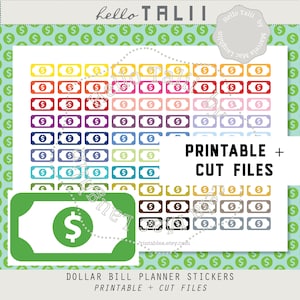 DOLLAR BILL Planner Stickers- 30 rainbow colors Money Stickers Printable + Cut Files Pay Day Payments Money Tracker Green Dollar Bill