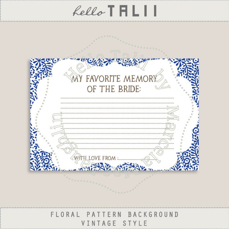 Favorite Memory of the Bride PRINTABLE Cards Teal Bridal | Etsy