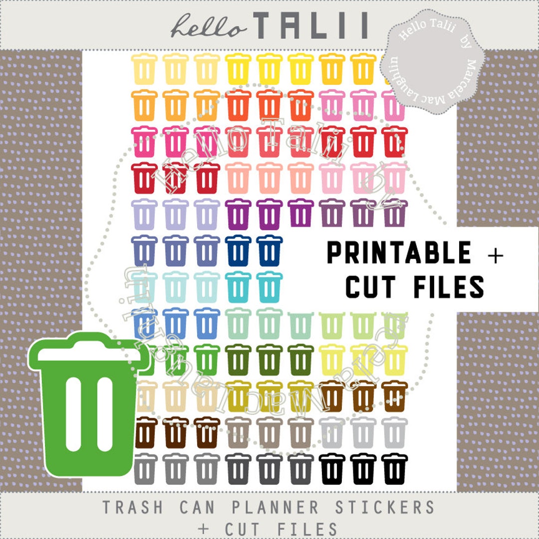 TRASH CAN Planner Stickers 100 Trash Can Icons in 36 Colors Printable