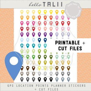 LOCATION Stickers- GPS Location Point Planner Stickers 100+ Map Pin Placeholder Icon Printable stickers + Cut Files 36 Colors for Planners