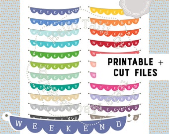 WEEKEND BANNERS Planner Stickers + CUT Files Rainbow Weekend Sticker Scalloped Banners Flags for Planners Erin Condren Happy Planner Filofax