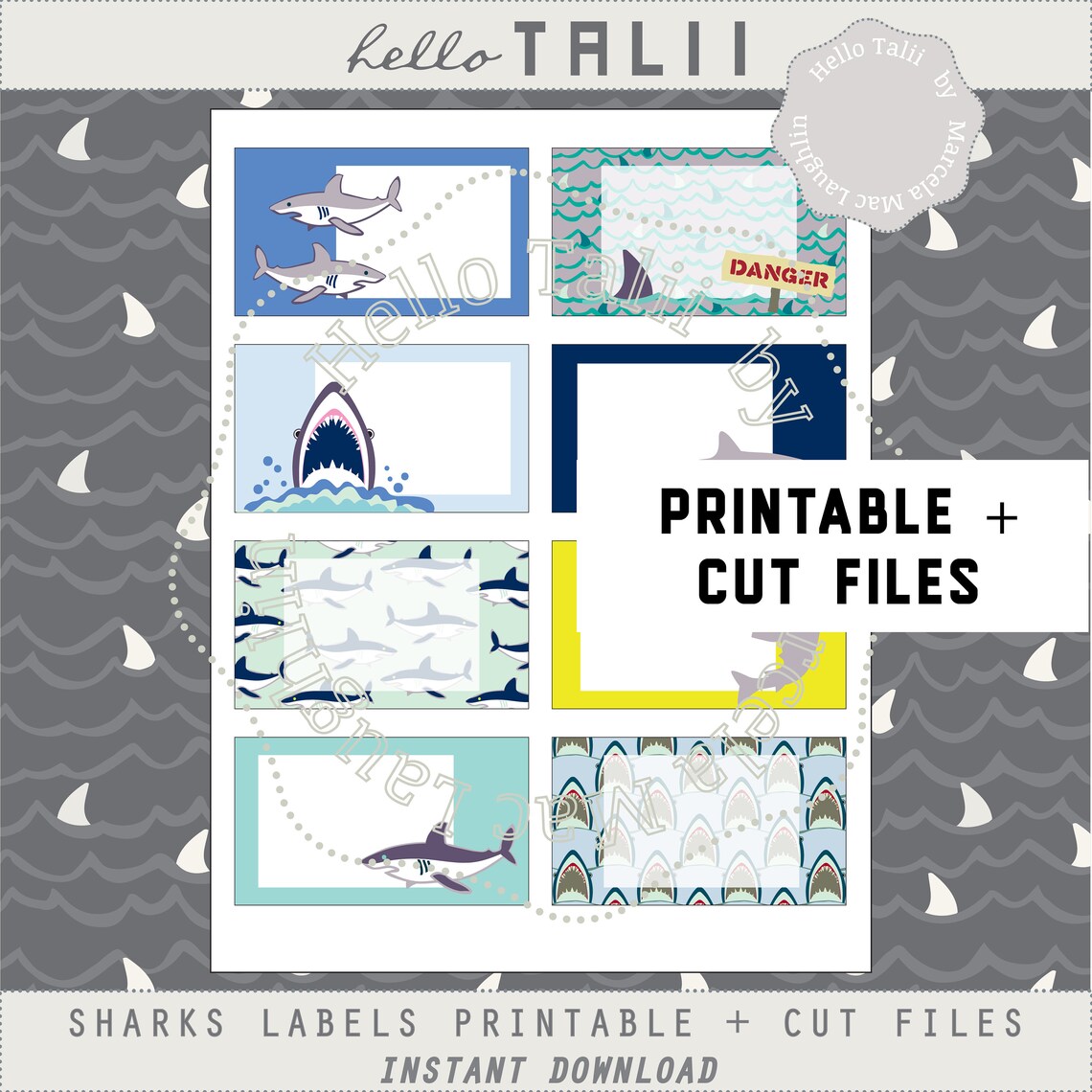 SHARK LABELS Printable Collage Sheet CUT Files Sharks Food | Etsy