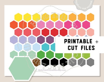 HONEYCOMB PLANNER STICKERS- Hexagonal Stickers Printable + Cut Files- 21 color stickers 63 Hexagons for Erin Condren Filofax Happy Planner