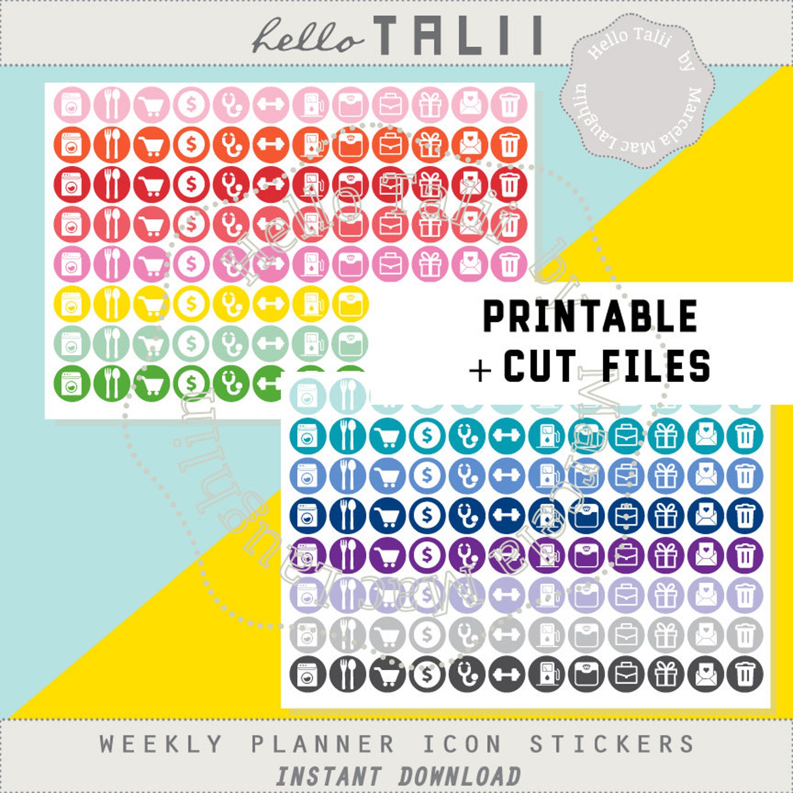 WEEKLY Planner Stickers- Week Organization Icons Printable Stickers+ ...