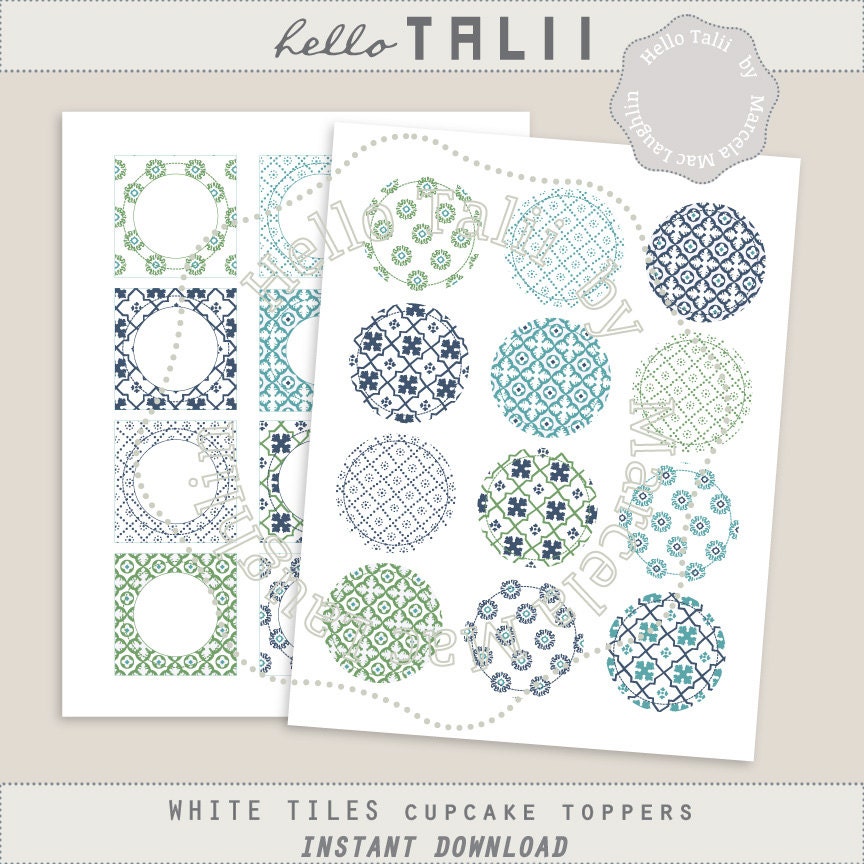 2 inch circle PRINTABLE Stickers White Tiles Patterns 12 | Etsy