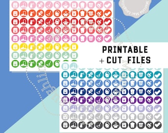 CLEANING Icon Stickers- SPRING Cleaning Planner stickers Printable + CUT Files for Silhouette Cricut Laundry Iron Vacuum Icons Sticker Sheet
