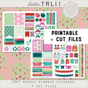 IKAT Weekly Kit- Printable Stickers + CUT FILES for Cricut Silhouette Laundry Cleaning Banners Weekend Red Green Pink Full boxes Washi Tape