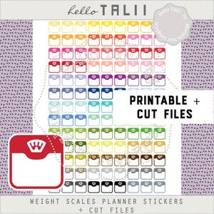 WEIGHT SCALE Stickers- 100+ Scale Icons in 39 colors Planner stickers Printable + CUT Files Diet Weight Loss Tracker Fitness for planners