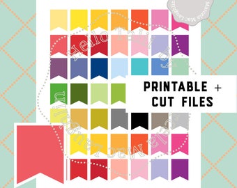 MINI FLAGS STICKERS Printable Stickers + Cut Files- Multicolor Checklist Flags Planner Stickers Erin Condren Mambi Filofax Silhouette Cricut