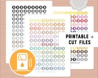 GAS PUMP Stickers- 350+ Gas Pump Icon Planner Stickers + CUT Files Car Stickers Gas Fill Reminder Fuel Gasoline Multicolor Dots for planners