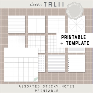 MINIMAL STICKY Notes SET Printable + Transparent Template- Blank Sticky notes 3x3&quot; square Collage Sheet Grids Lines Squares for Goodnotes