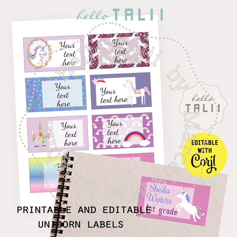 UNICORN Digital LABELS 8 Printable Labels Editable With Corjl Unicorns ...