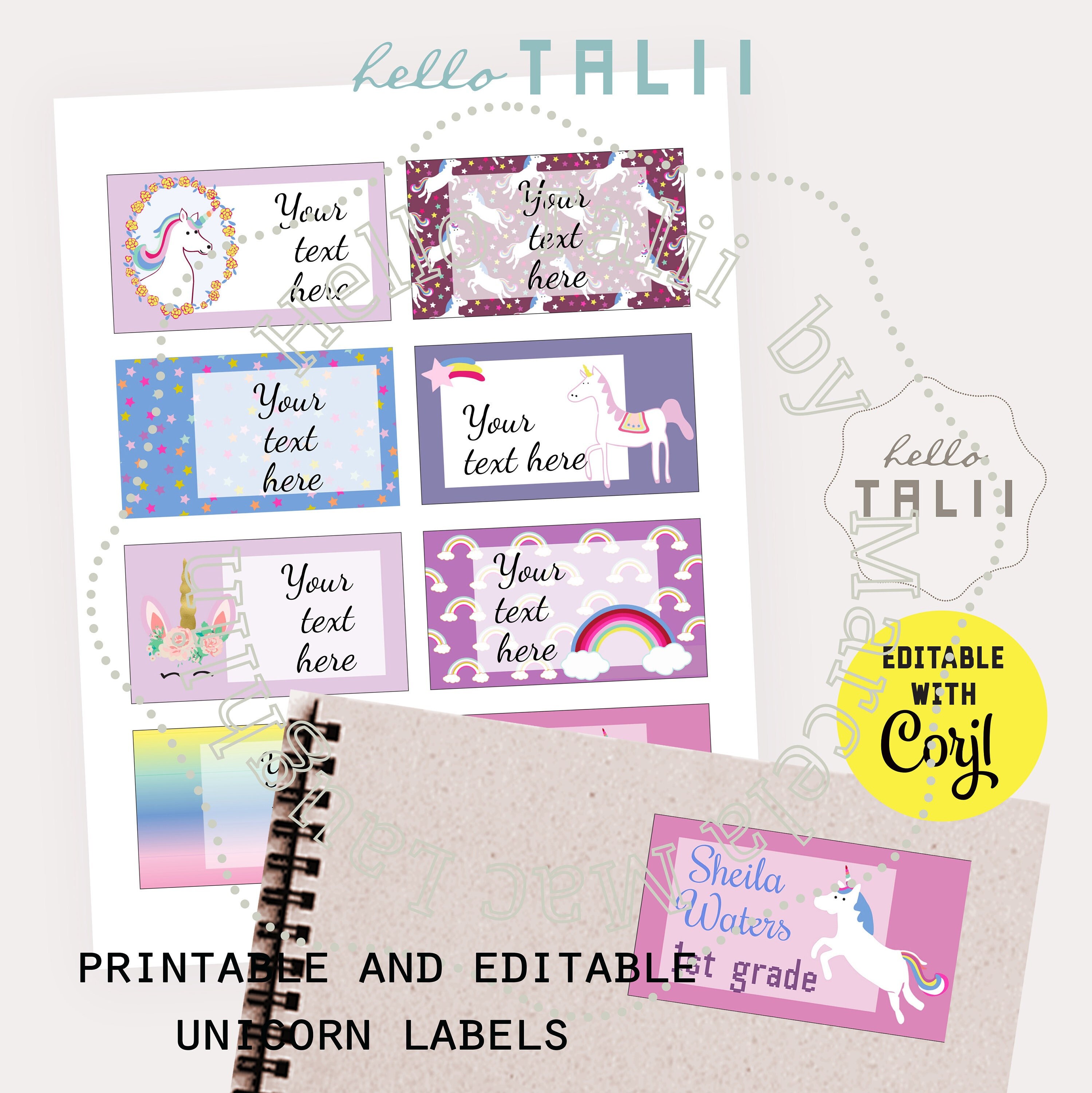 UNICORN Digital LABELS 8 Printable Labels Editable With Corjl Unicorns