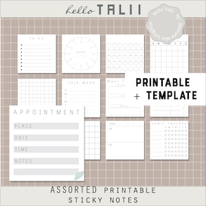 STICKY NOTES Printable + Template- 3x3&quot; square Collage Sheet Assorted Sticky Notes To do Daily Weekly Monthly Checklist Meals Appointment