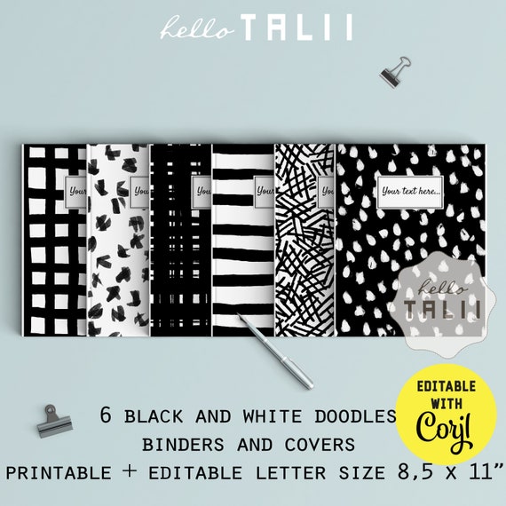 Black and White BINDER COVERS Printable Handdrawn Doodles - Etsy