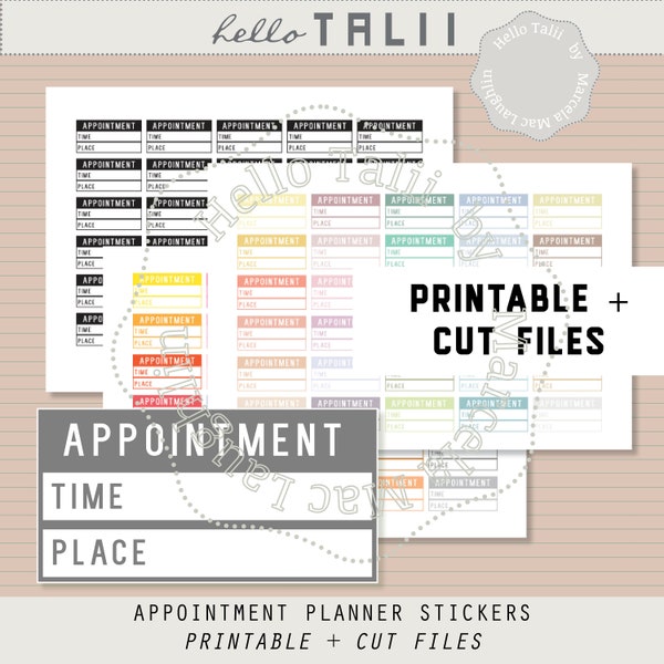 APPOINTMENT Stickers- HALF Box Printable Stickers + CUT files Doctor Dentist Vet Appointment Tracker 60 color Time and Place Reminder Apps
