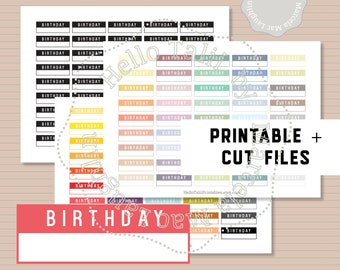 BIRTHDAY Planner Stickers + CUT files- Birthday Tracker Printable Stickers Birthday Party Gift Reminder 90 color Labels Birthday Cake Icon