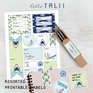 SORTIERTE HAI-LABELS - Druckbare + bearbeitbare Haifisch-Aufkleber - Rechteckige und runde Etiketten - Lebensmittel- / Namensetiketten Zurück für die Schule Schulbedarf