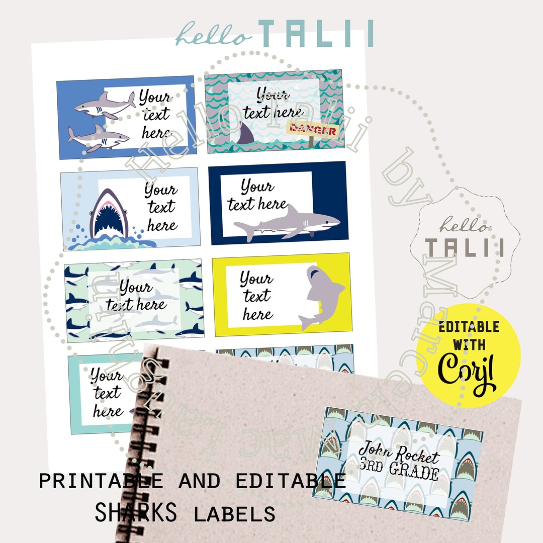 SHARK LABELS Printable Collage Sheet Sharks Food Labels Name - Etsy