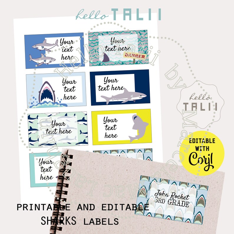 SHARK LABELS Printable Collage Sheet Sharks Food Labels Name - Etsy