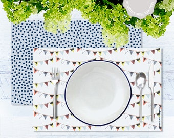 SUMMER PLACEMATS BUNDLE- 2 Printable Placemats with Nautical Bunting Flags and Bubbles 4th of July Picnic Disposable Summer Table Setting