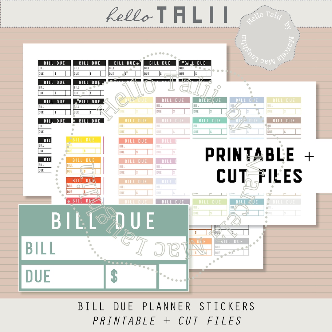 BILL DUE Planner Stickers- Half Box Bill Due Printable Stickers + CUT ...